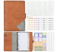 Kronabelle Kronabelle A6 PU Leather Cash Budget Binder, Vintage Embossed Personal Planner, with 12 Budget Sheets, Zipper Pocket, Card & Side Slots, Week, TODO Stickers, Note Pads, 7.9 x 5.7 in