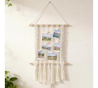 Kronabelle Picture Card Holder With 30 Wood Clips, Macrame Hanging Photo Display, Boho Tassel Wall Decor For Room, Bedroom, Dorm, Best Teenage Christmas Birthday Gift