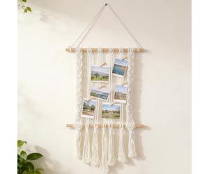 Kronabelle Picture Card Holder With 30 Wood Clips, Macrame Hanging Photo Display, Boho Tassel Wall Decor For Room, Bedroom, Dorm, Best Teenage Christmas Birthday Gift