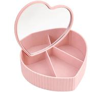 Kronabelle Plastic Heart Jewelry Box, Organizer For Ring Earring Necklace, Small Jewelry Case With Mirror Lid, Divided Tray, Desktop Storage, 5.5 X 4.7 In