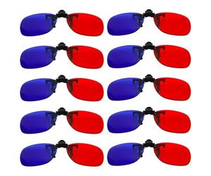 Kronabelle Set of 10 Red-Blue Clip-On 3D Glasses, Rectangular Amblyopia Trainer, Enhancing Vision and Correcting Strabismus, Works with 3D Tv and Computer Displays