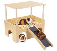 Kronabelle Small Animal Cage House with Cushioned Pads, Hamster Playing, Large Wooden Guinea Pig Hideout, 2-Story Guinea Pig House with Non-Slip Stairs, Pet Habitat for Hiding
