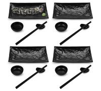 Kronabelle Sushi Dinner Dinnerware Kit, Chopstick Holders, 16 Pcs Sushi Plate Set, Four Pairs Chopsticks, for Four People, Four Soy Sauce Bowls, 4 Japanese Style Sushi Plates
