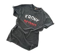 Kronk Faded Iconic Detroit Charcoal Loose Fit T-Shirt - 100% Washed Cotton - Vintage Boxing Style - Men’s Oversized Fit Tee with Faded Red & White 12” Front Print