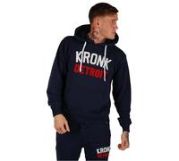 Kronk Iconic Detroit Chain Stitch Hoodie - Navy - Loose Fit Heavyweight Pullover Hoodie - Terryloop Cotton Blend with the Iconic Detroit Retro Boxing Gym Logo