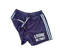 Kronk Iconic Detroit Gym Shorts - 100% Polyester Men’s Training Shorts - Navy with Sky Blue Trim & Embroidered Logo - Lightweight Athletic Boxing & Fitness Wear