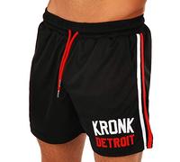 Kronk Shorts with Lining and Iconic Detroit Applique Logo Black and White/Red Small