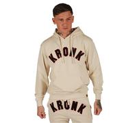 Kronk War Towelling Applique Hoodie - Ecru - Loose Fit Heavyweight Pullover Hoodie - Terryloop Cotton Blend with an Iconic Boxing Logo Design