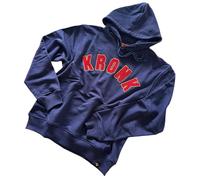 Kronk War Towelling Applique Hoodie - Navy - Loose Fit Heavyweight Pullover Hoodie - Terryloop Cotton Blend with an Iconic Boxing Logo Design