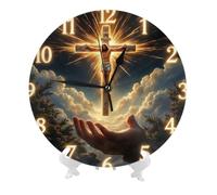 Kronmutou Nature Landscape Round Clock Silent Non Ticking PVC Desk Wall Clock Frameless Open Face Art Timepiece for Office Home Decor Gift (JesusLove_02)