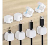 Kronwahl 8 PIECES magnetic cable holders, self-adhesive cable clips for efficient cable management, adjustable cable organizers for desks, for power cables, charging cables, USB, etc. (WHITE)