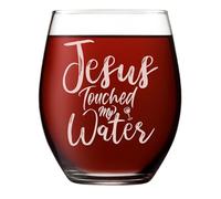 Kropsis Jesus Touched My Water Wine Glass • Christian Humor Gift • Bible Verse Inspired Glass • Faith Lover Gift • Funny Religious Drinkware