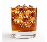 Kropsis Reward for Dealing With Idiots All Day - 13.5oz Whiskey Glass with Permanent, Fade-Proof Laser Engraving - Funny Sarcastic Whiskey Glass for Coworkers, Friends, Employees & Office Humor Lover
