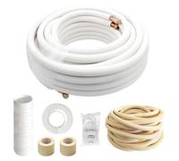 Kroshine 50 ft Mini Split Line Set 1/4" & 3/8" OD Twin Copper Pipes Tubing and 3/8" White PE Thickened Insulation Coil with Flared Nuts for Mini Split Air Conditioner HVAC Heat Pump Equipment and DIY
