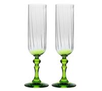 Krosno Gradient Champagne Glasses 220 ml with Light Green Stem, Set 2 pcs - for Mocktails, Mimosa, Prosecco, Cava and Spritz - Lead-Free Crystal - Dishwasher Safe - Bubble Celebration Moments