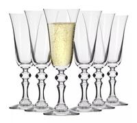 Krosno Champagne Glasses Set of 6-165ml Crystal Champagne Glasses for Prosecco and Sparkling Wine - Tulip Glasses with Decorated Stem, Lead-Free Crystal - Krista Collection