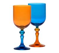 Krosno - Coloured Wine Glasses for Red & White Wine, Mocktails, Water - 2 x 300 ml - Bubble Collection - Orange & Blue - Lead-Free Crystal - Hand-Painted