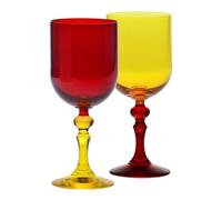 Krosno - Coloured Wine Glasses for Red and White Wine, Mocktails and Water - 2 x 300 ml - Bubble Collection - Orange & Red - Lead-Free Crystal - Hand-Painted
