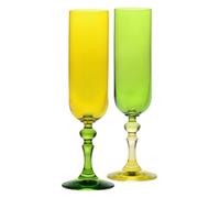 Krosno - Coloured Champagne and Prosecco Glasses - 2 x 220 ml - Bubble Collection - Green & Orange - Lead-Free Crystal - Hand-Painted