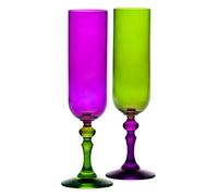 Krosno - Coloured Champagne and Prosecco Glasses - 2 x 220 ml - Bubble Collection - Green & Purple - Lead-Free Crystal - Hand-Painted