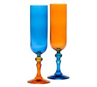 Krosno - Coloured Champagne and Prosecco Glasses - 2 x 220 ml - Bubble Collection - Orange & Blue - Lead-Free Crystal - Hand-Painted