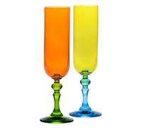 Krosno - Coloured Champagne and Prosecco Glasses - 2 x 220 ml - Bubble Collection - Orange & Yellow - Lead-Free Crystal - Hand-Painted