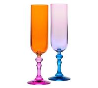 Krosno - Coloured Champagne and Prosecco Glasses - 2 x 220 ml - Bubble Collection - Pink & Orange - Lead-Free Crystal - Hand-Painted