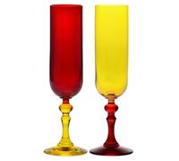 Krosno Colored Champagne Flutes Set of 2-220ml Hand Painted Lead-Free Crystal - Champagne and Prosecco Glasses, Yellow and Red - for Sparkling Wine, Mimosas, Bellinis - Bubble Collection