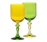 Krosno - Coloured Wine Glasses for Red & White Wine, Mocktails, Water - 2 x 300 ml - Bubble Collection - Green & Orange - Lead-Free Crystal - Hand-Painted
