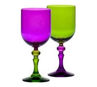 Krosno - Coloured Wine Glasses for Red & White Wine, Mocktails, Water - 2 x 300 ml - Bubble Collection - Green & Purple - Lead-Free Crystal - Hand-Painted