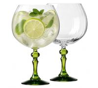 KROSNO Gin Glasses 660 ml with Anise Green Stem, Set of 2 - for Gin & Tonic, Aperol Spritz & Cocktails - Lead-Free - Dishwasher Safe - Bubble Celebration Moments