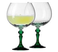 KROSNO Gin Glasses 660 ml with Green Stem, Set of 2 - for Gin & Tonic, Aperol Spritz & Cocktails - Lead-Free - Dishwasher Safe - Bubble Celebration Moments