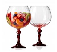 KROSNO Gin Glasses 660 ml with Red Stem, Set of 2 - for Gin & Tonic, Aperol Spritz & Cocktails - Lead-Free - Dishwasher Safe - Bubble Celebration Moments