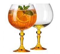 KROSNO Gin Glasses 660 ml with Yellow Stem, Set of 2 - for Gin & Tonic, Aperol Spritz & Cocktails - Lead-Free - Dishwasher Safe - Bubble Celebration Moments