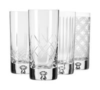 Krosno - Water, Juice and Cocktail Glasses 300 ml - Set of 4 - Saga Collection - 4 Different Cuts - Handmade, Cut Design - Crystal Glass - Ideal as a Gift