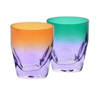 Krosno - Whisky Glasses 260 ml, Set of 2 - Aurora Collection - Handcrafted and Hand-Painted - Lead-Free Crystal - for Bourbon, Rum and Cocktails - Gift Set - Orange & Purple