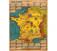 Krouterebs New 1955 Tour De France Map Special Edition Bicycle Cycling Metal Tin Sign Rustic Suitable for Home and Kitchen Bar Man Cave Cafe Garage Wall Decor 12x8 Inch