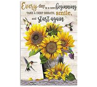 Krouterebs New Sunflowers Every Day is A New Beginning Poster Home Room Decor Best Gift Wall Art Metal Tin Sign for Home and Kitchen Bar Man Cave Cafe Garage Wall Decor 12x8 Inch
