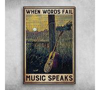 Krouterebs New The Guitar When Words Fail Music Speaks Wrapeed Guitarist Gift Idea Metal Sign Metal Tin Sign for Home and Kitchen Bar Man Cave Cafe Garage Wall Decor 12x8 Inch