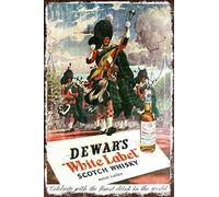 Krouterebs New Tin Sign Dewar's Scotch White Label Whiskey Travel Metal Tin Sign Rustic Wall Decor Suitable for Home and Kitchen Bar Man Cave Cafe Garage Wall Decor Retro Vintage 12x8 Inch