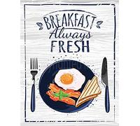 Krouterebs New Tin Sign English Breakfast Always Fresh Metal Tin Sign Rustic Wall Decor Suitable for Home and Kitchen Bar Man Cave Cafe Garage Wall Decor Retro Vintage 12x8 Inch