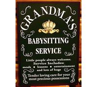 Krouterebs New Tin Sign Grandma's Babysitting Service Metal Tin Sign Rustic Wall Decor Suitable for Home and Kitchen Bar Man Cave Cafe Garage Wall Decor Retro Vintage 12x8 Inch