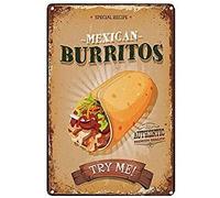 Krouterebs New Tin Sign Mexican Burritos Theme Metal Tin Sign Rustic Wall Decor Suitable for Home and Kitchen Bar Man Cave Cafe Garage Wall Decor Retro Vintage 12x8 Inch