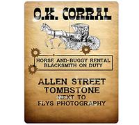 Krouterebs New Tin Sign OK Corral Buggy Rental Tombstone Arizona Metal Tin Sign Rustic Wall Decor Suitable for Home and Kitchen Bar Man Cave Cafe Garage Wall Decor Retro Vintage 6x8 Inch