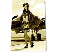Krouterebs New Tin Sign Pinup Girl Sexy Combat Military Man Cave Gun Metal Tin Sign Rustic Wall Decor Suitable for Home and Kitchen Bar Man Cave Cafe Garage Wall Decor Retro Vintage 12x8 Inch