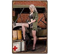 Krouterebs New Tin Sign Sexy Military Girl Pin Up Poster Military Metal Tin Sign Rustic Wall Decor Suitable for Home and Kitchen Bar Man Cave Cafe Garage Wall Decor Retro Vintage 12x8 Inch