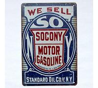 Krouterebs New Tin Sign Socony Motor Gasoline Decor Metal Tin Sign Rustic Wall Decor Suitable for Home and Kitchen Bar Man Cave Cafe Garage Wall Decor Retro Vintage 12x8 Inch