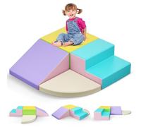 Krovtoy 4 PCS Foam Climbing Blocks, Soft Toddler Building Blocks with Hook and Loop Fasteners, Waterproof PU Cover Safe Play Equipment, Indoor Play Set Gift for Kids 1-3 Years Old, Macaron Color