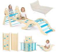 Krovtoy 7-in-1 Montessori Indoor Play Set, Indoor Climbing Triangle, Climbing Arch with Cushions, and Slide for Children for 1-3 Years (3-piece set - includes sponge cushion - blue)
