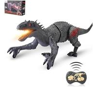 Krovtoy Tyrannosaurus rex toy, 2.4GHz One-button Remote Control Dinosaur, Realistic Movements, Roaring, Shaking Head, Eyes Glowing, for 3 4 5 6 7 8+ Children Boys Girls (Gray)
